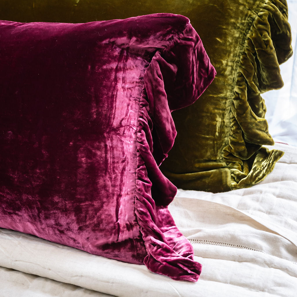 Burgundy Silk Velvet Lumbar Cushion