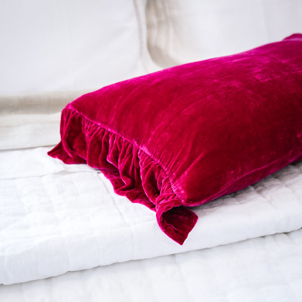 Fuchsia Silk Velvet Lumbar Cushion