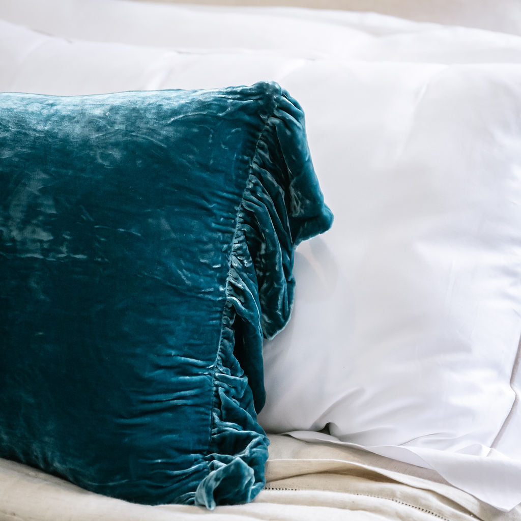 Sapphire Blue Silk Velvet Lumbar Cushion