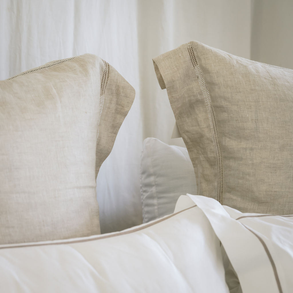 Bask Hemstitched Natural Linen Euro Covers