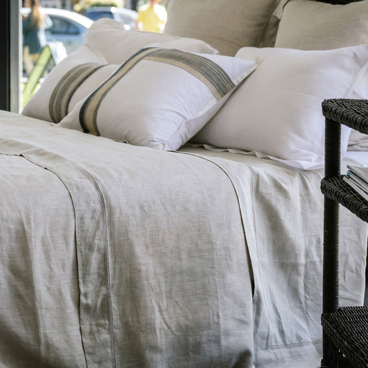 Bask Hemstitched Natural Linen King Duvet Cover