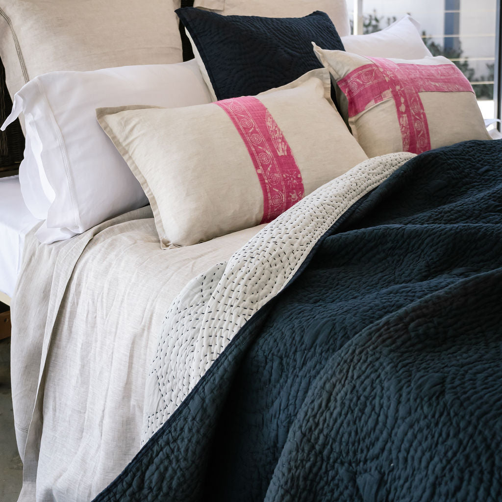 Haven Navy Cotton Kantha Stitch Comforter