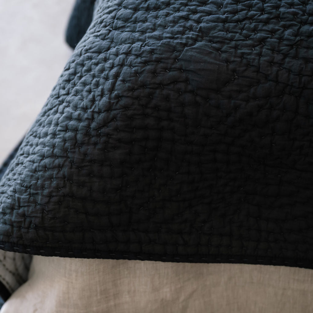 Haven Navy Cotton Kantha Stitch Comforter