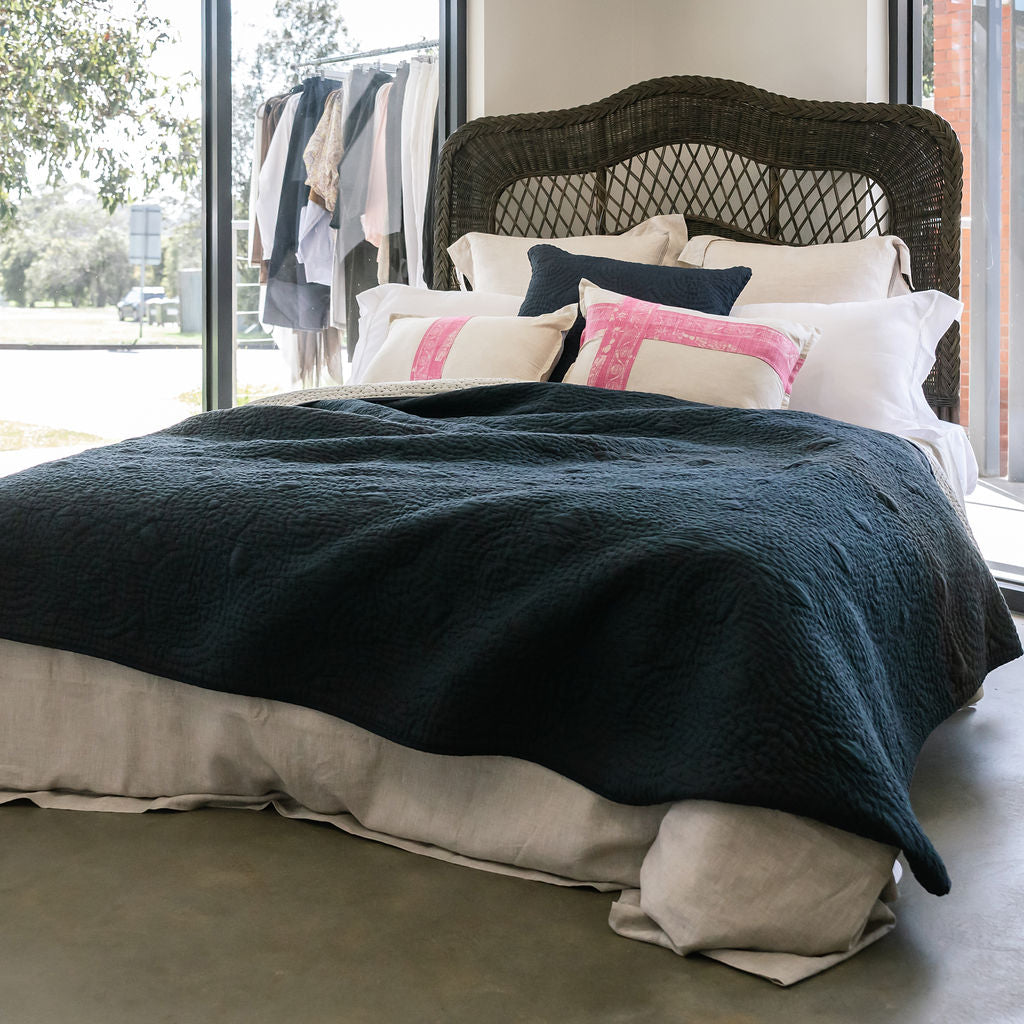 Haven Navy Cotton Kantha Stitch Comforter