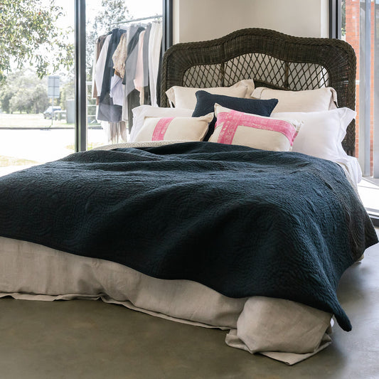 Haven Navy Cotton Kantha Stitch Comforter