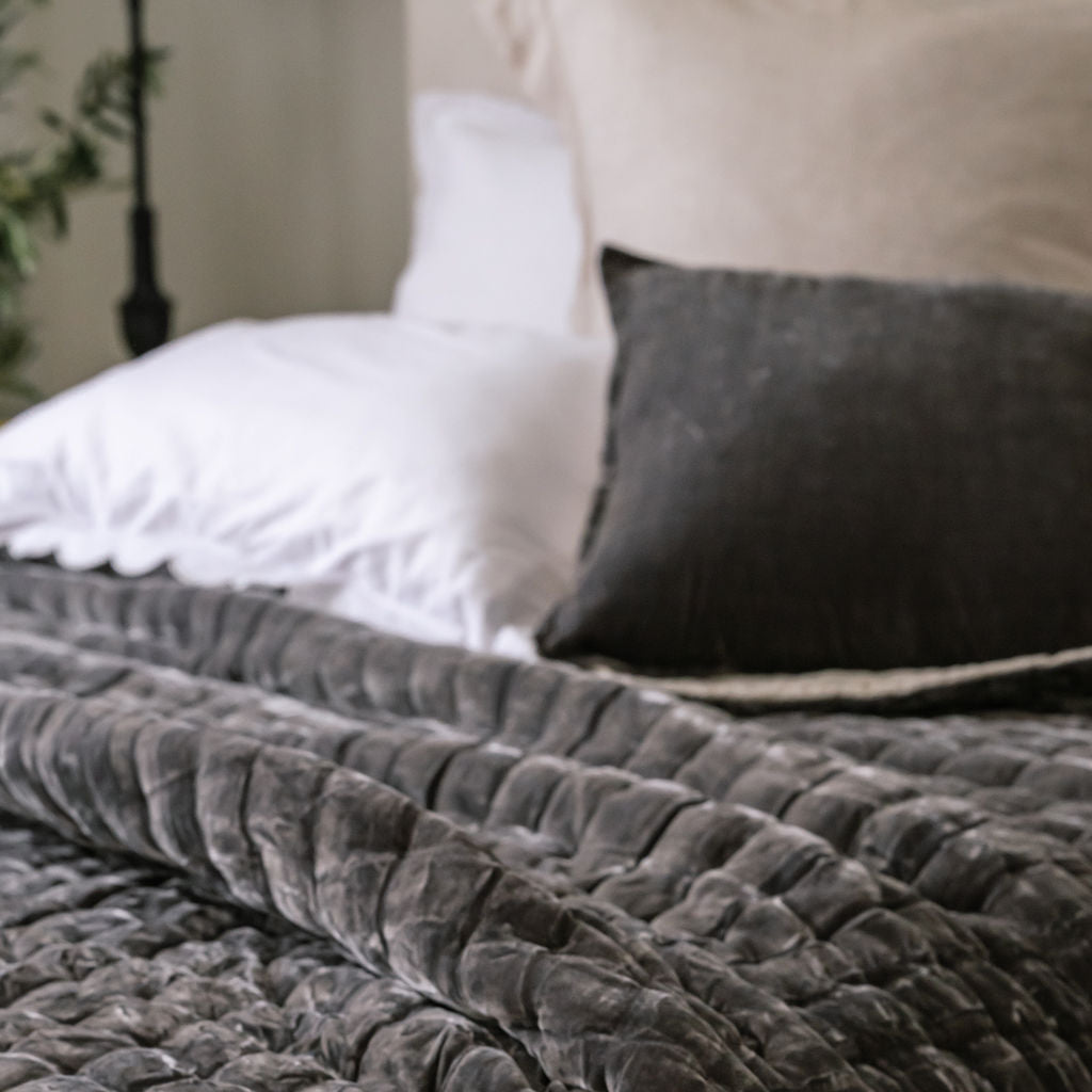 Pewter Grey Silk Velvet Cushion