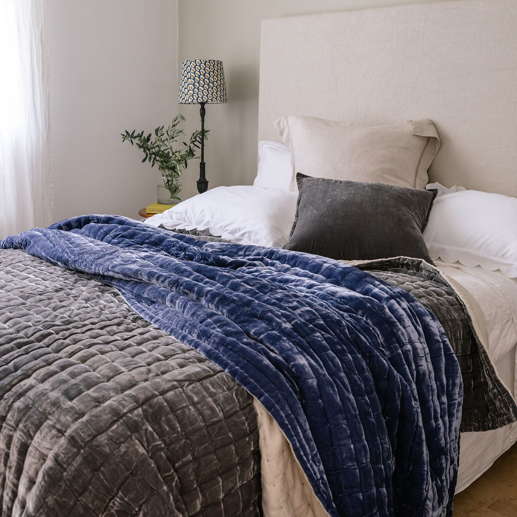 Allure Pewter Grey Silk Velvet Quilt