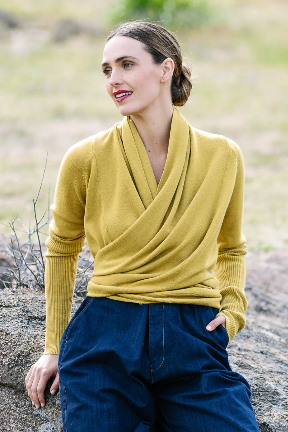 M.A. Dainty Soho Mustard Wool Cardigan