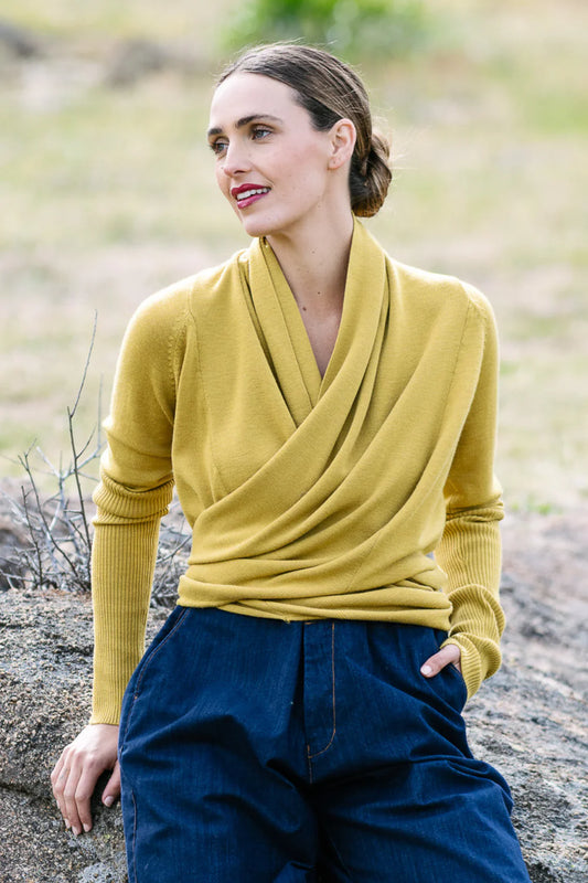 M.A. Dainty Soho Mustard Wool Cardigan