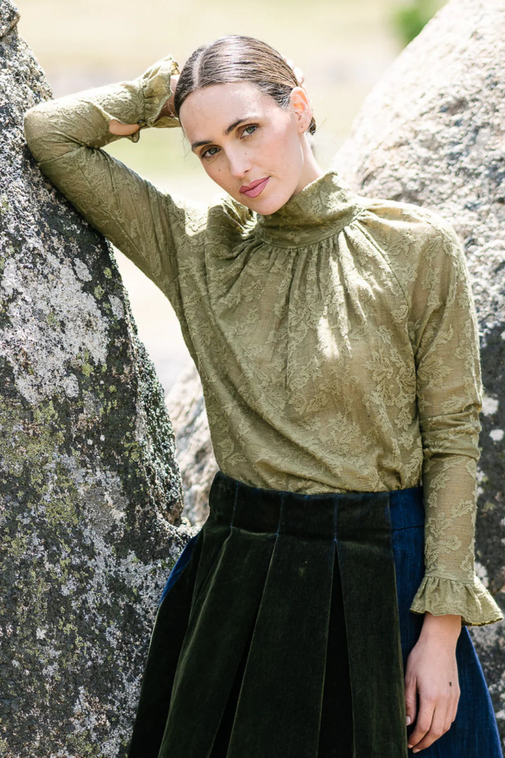 M.A. Dainty Veil Moss Lace Top