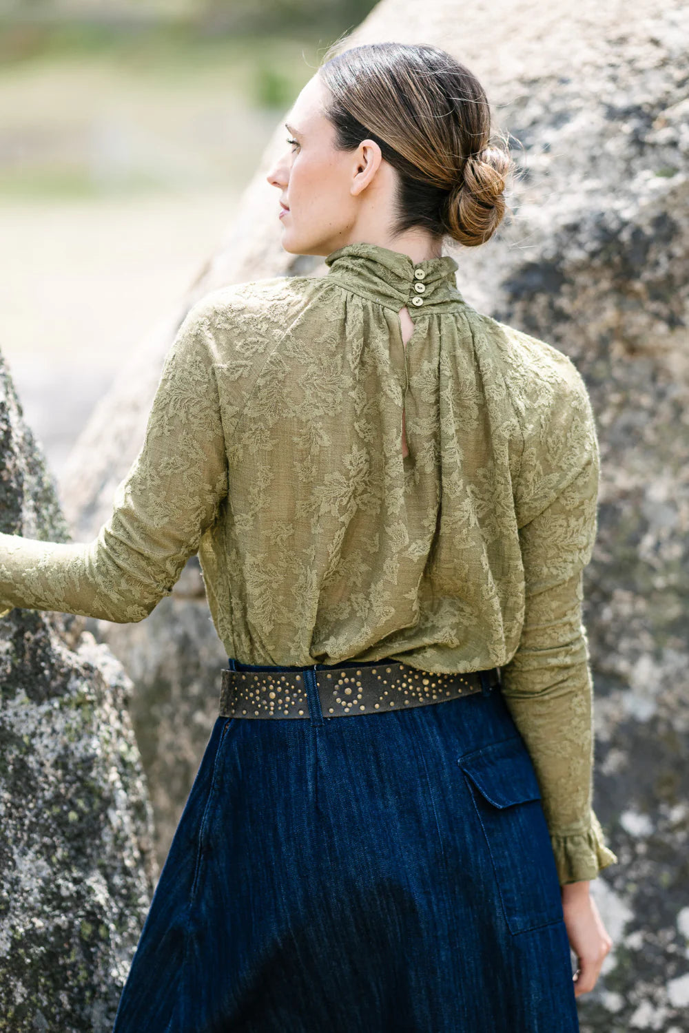 M.A. Dainty Veil Moss Lace Top