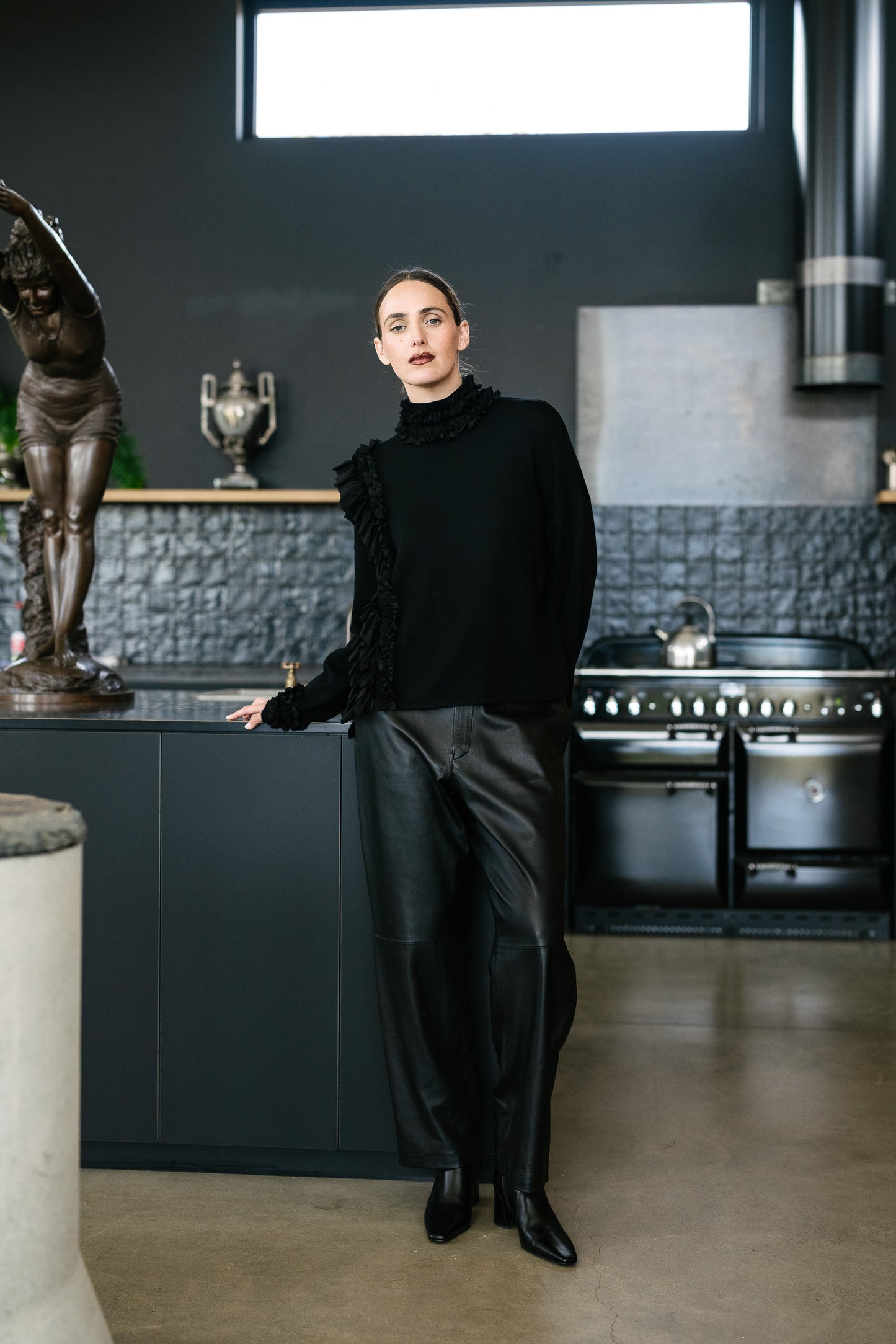 M.A. Dainty Tower Black Leather Pants