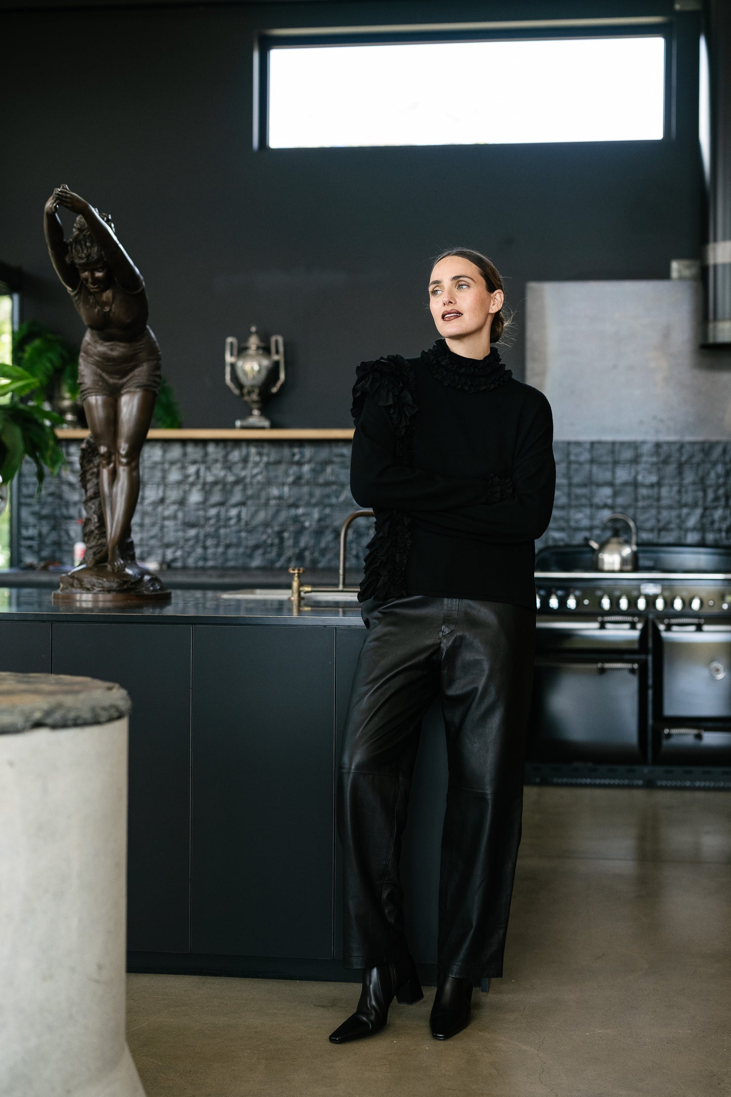 M.A. Dainty Tower Black Leather Pants