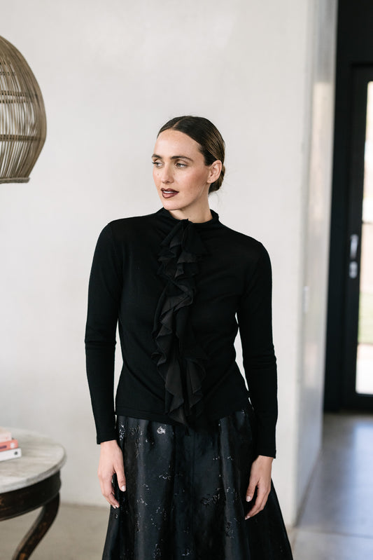 M.A. Dainty Gwenda Black Wool Top