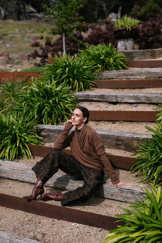 M.A. Dainty Soho Tan Wool Cardigan