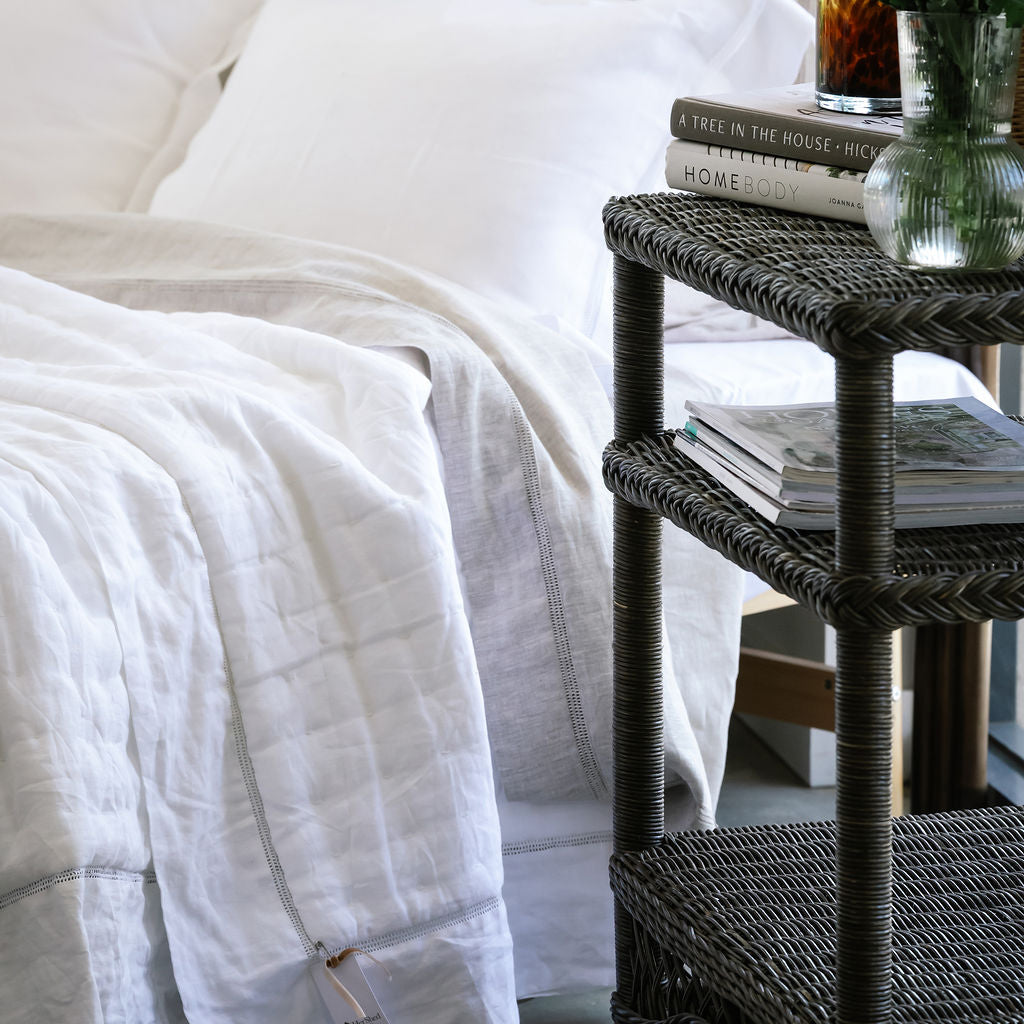 Bask Hemstitched White Linen Quilt