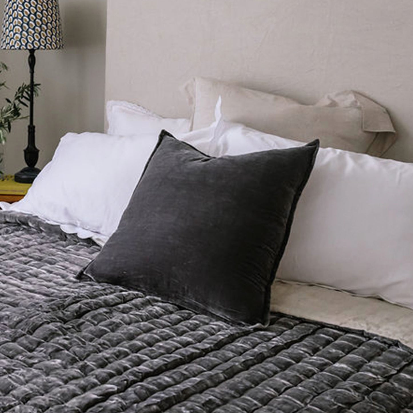 Pewter Grey Silk Velvet Cushion