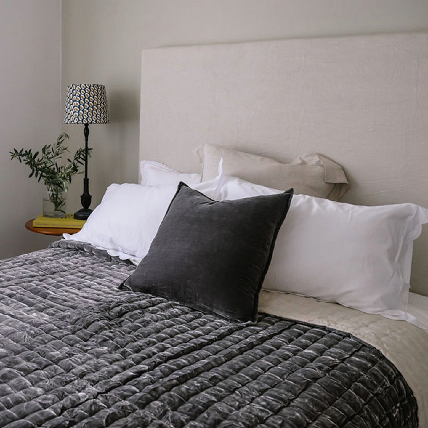 Allure Pewter Grey Silk Velvet Quilt