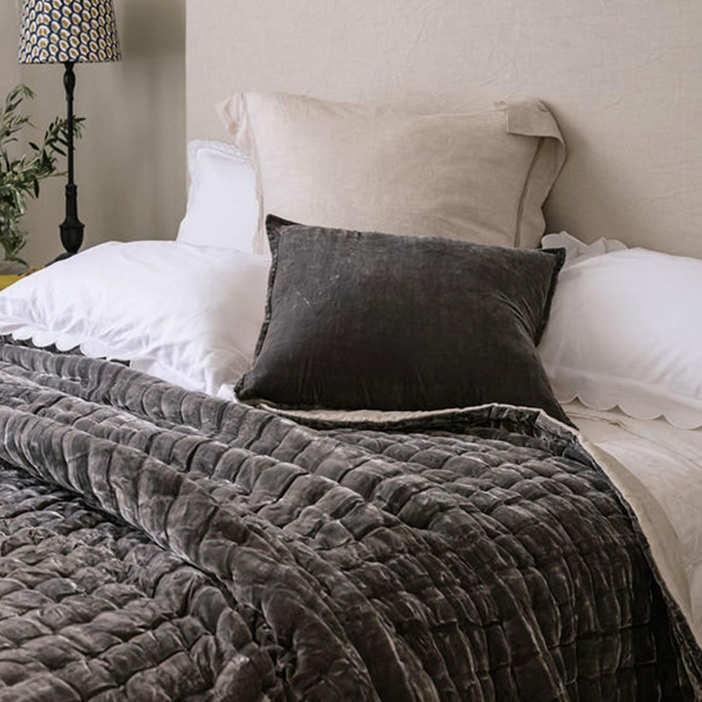 Pewter Grey Silk Velvet Cushion