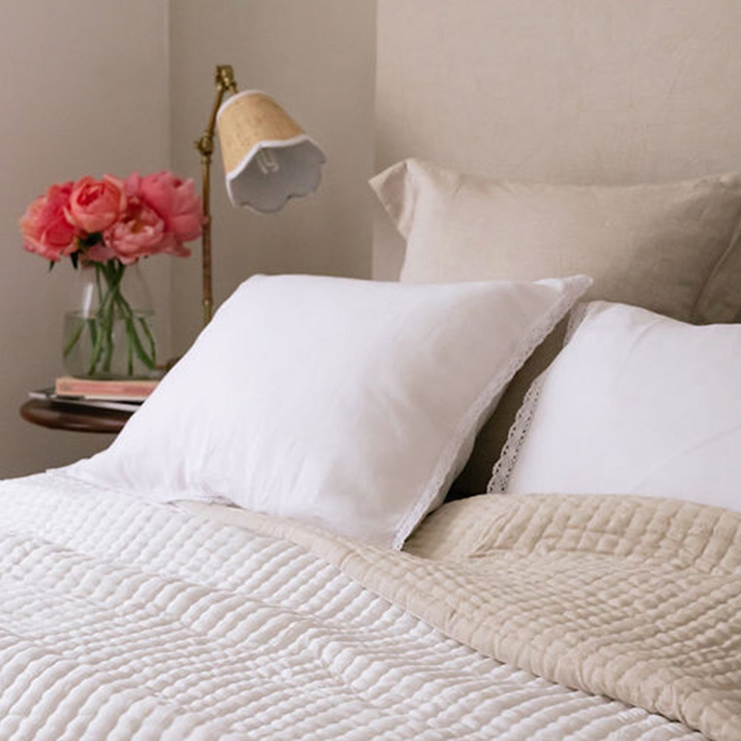 Whisper White Linen Lace Trim Pillowcases