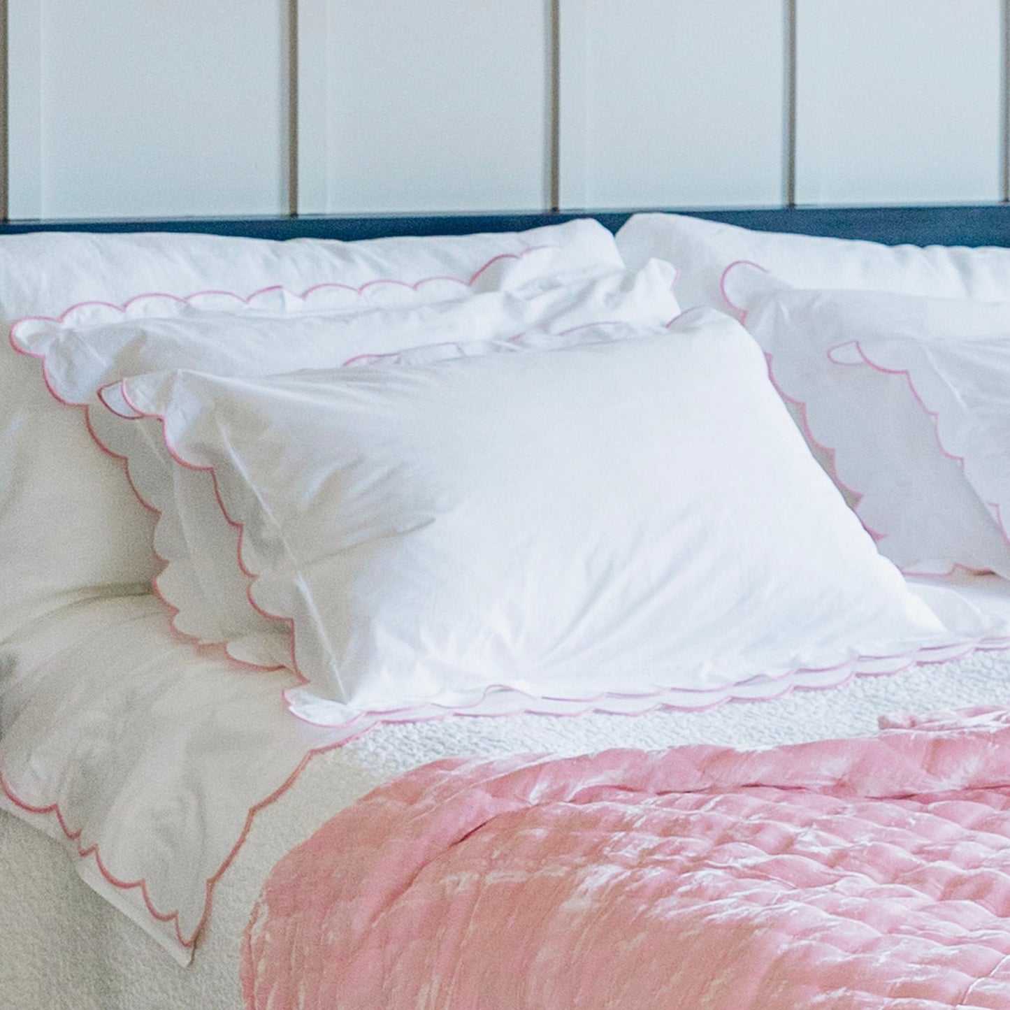 Pink & Blue Scalloped Edge Cotton Duvet Cover Sets