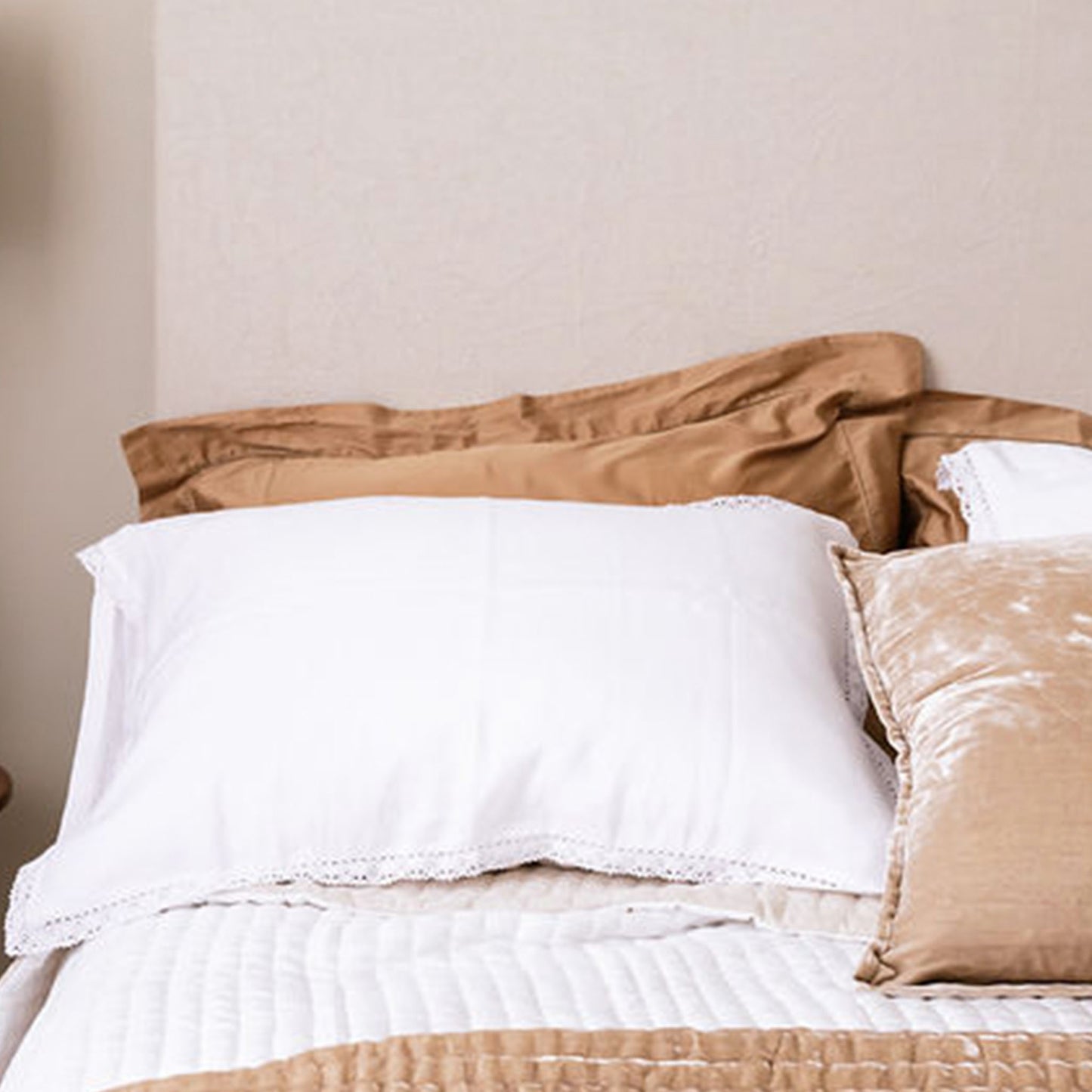 Whisper White Linen Lace Trim Pillowcases