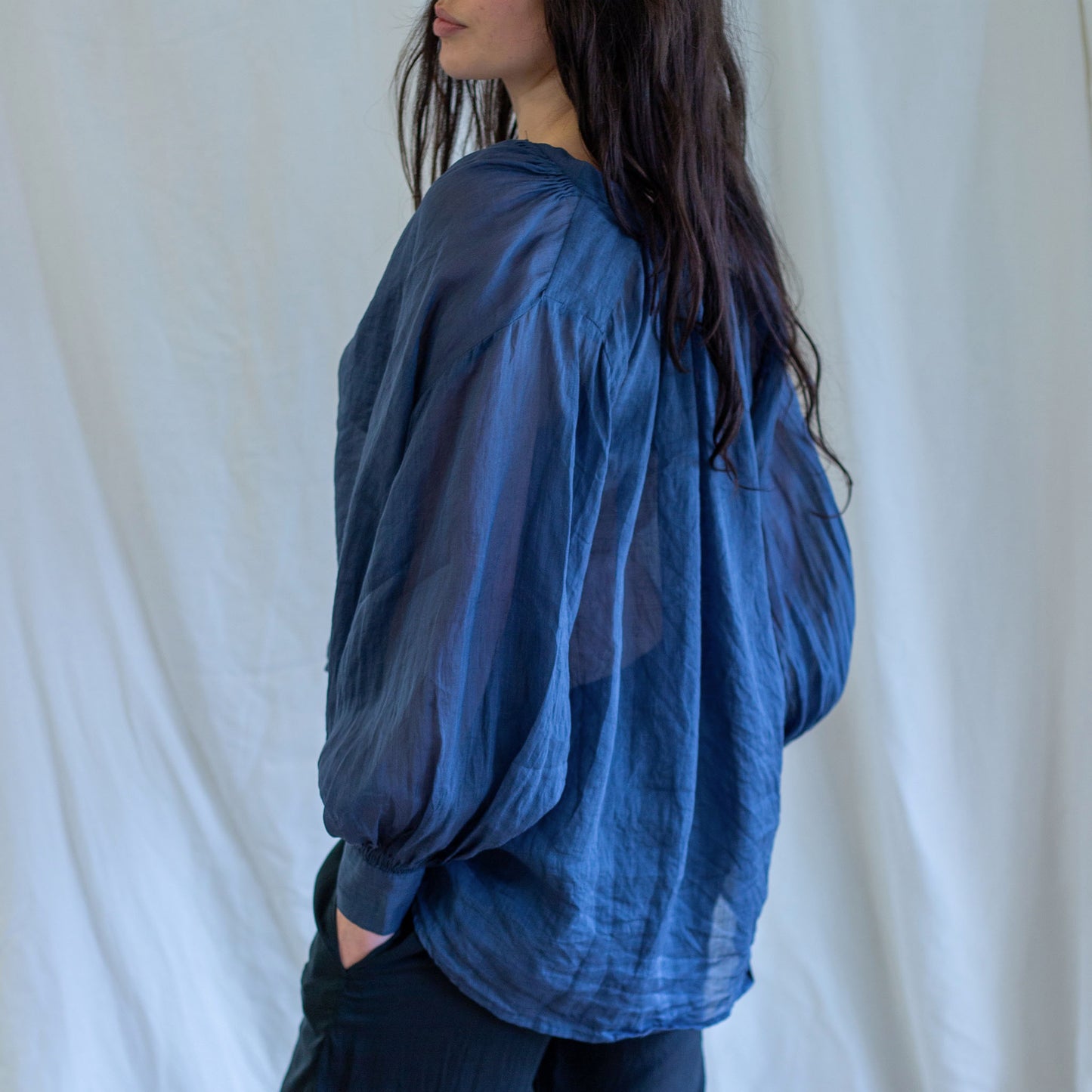 Mila Navy Linen Silk Smock Top