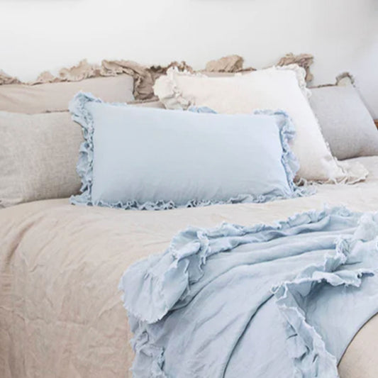 Isle Ruffled Duck Egg Linen Lumbar Cushion