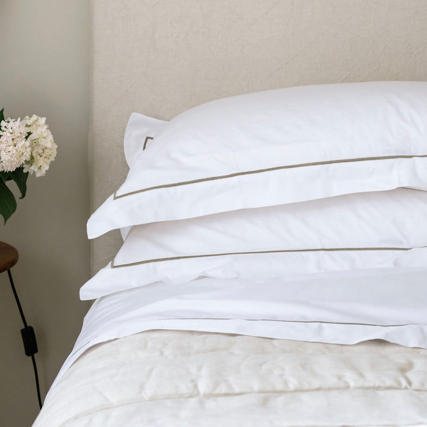 Grace Taupe Embroidered 400TC Cotton Pillowcases