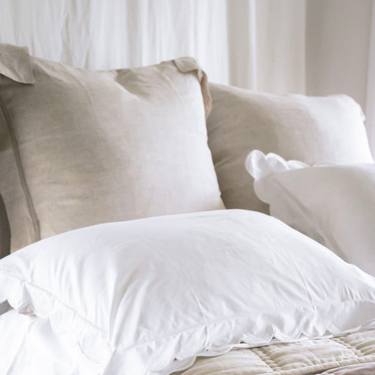 Bask Hemstitched Natural Linen Euro Covers