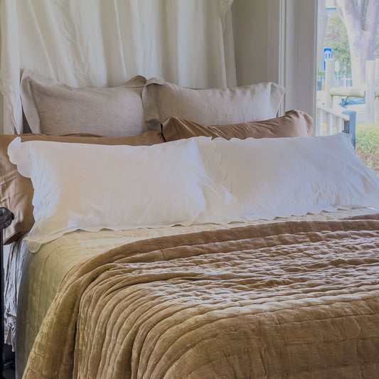 French Vanilla Scalloped Edge 400TC Cotton Pillowcases