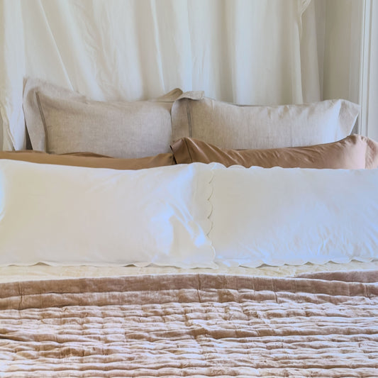 Bask Hemstitched Natural Linen Euro Covers