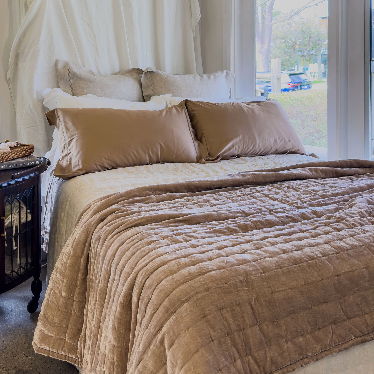 Belle Hemstitched Bronze 600TC Cotton Sateen Pillowcases