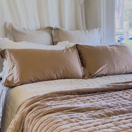 Belle Hemstitched Bronze 600TC Cotton Sateen Pillowcases