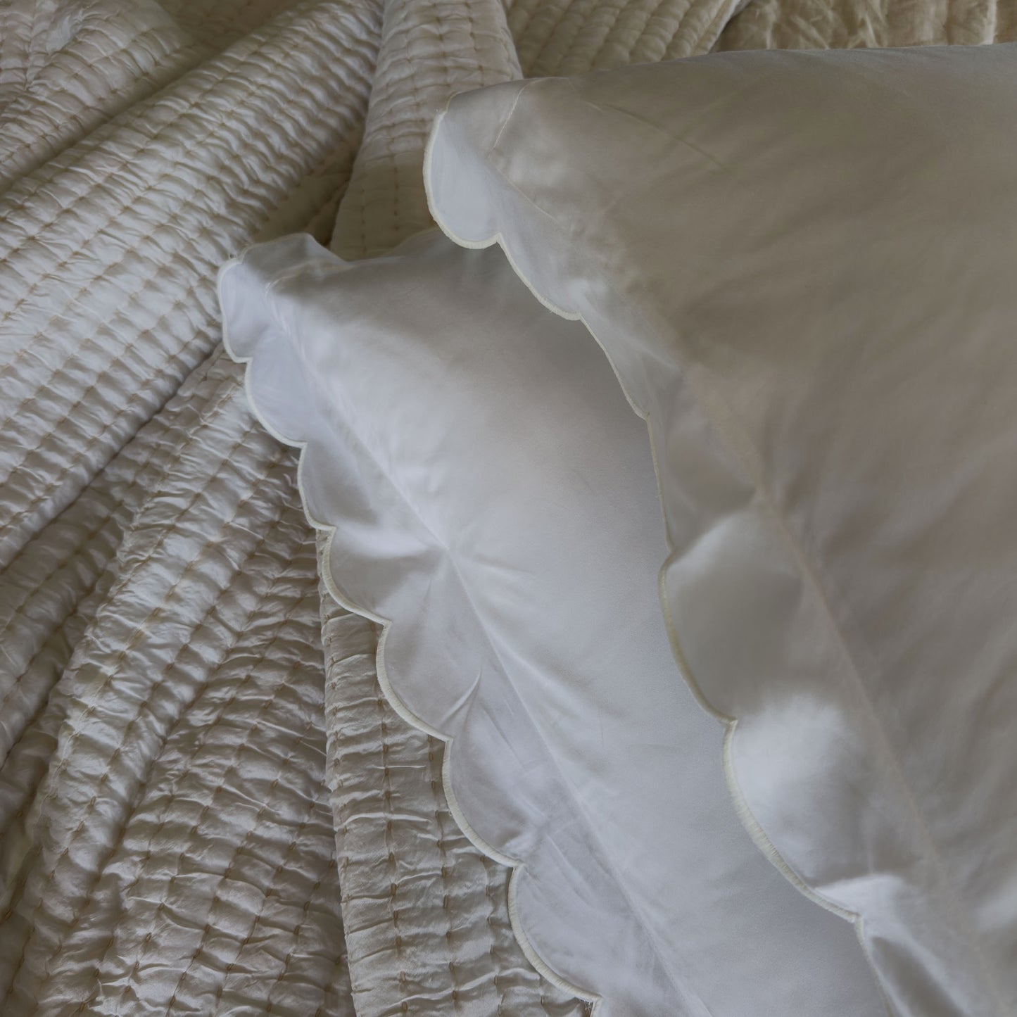 French Vanilla Scalloped Edge 400TC Cotton Euro Covers