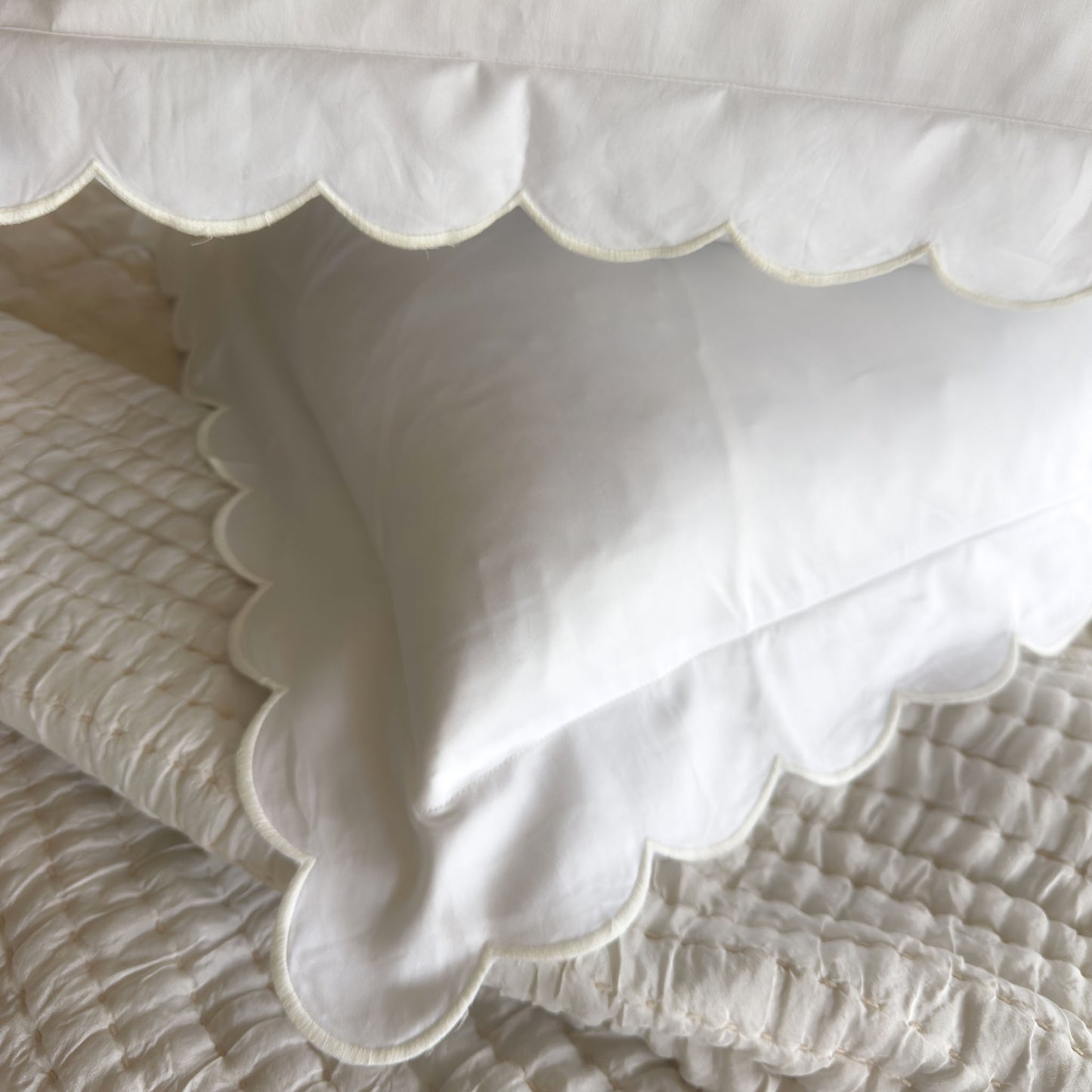 French Vanilla Scalloped Edge 400TC Cotton Euro Covers
