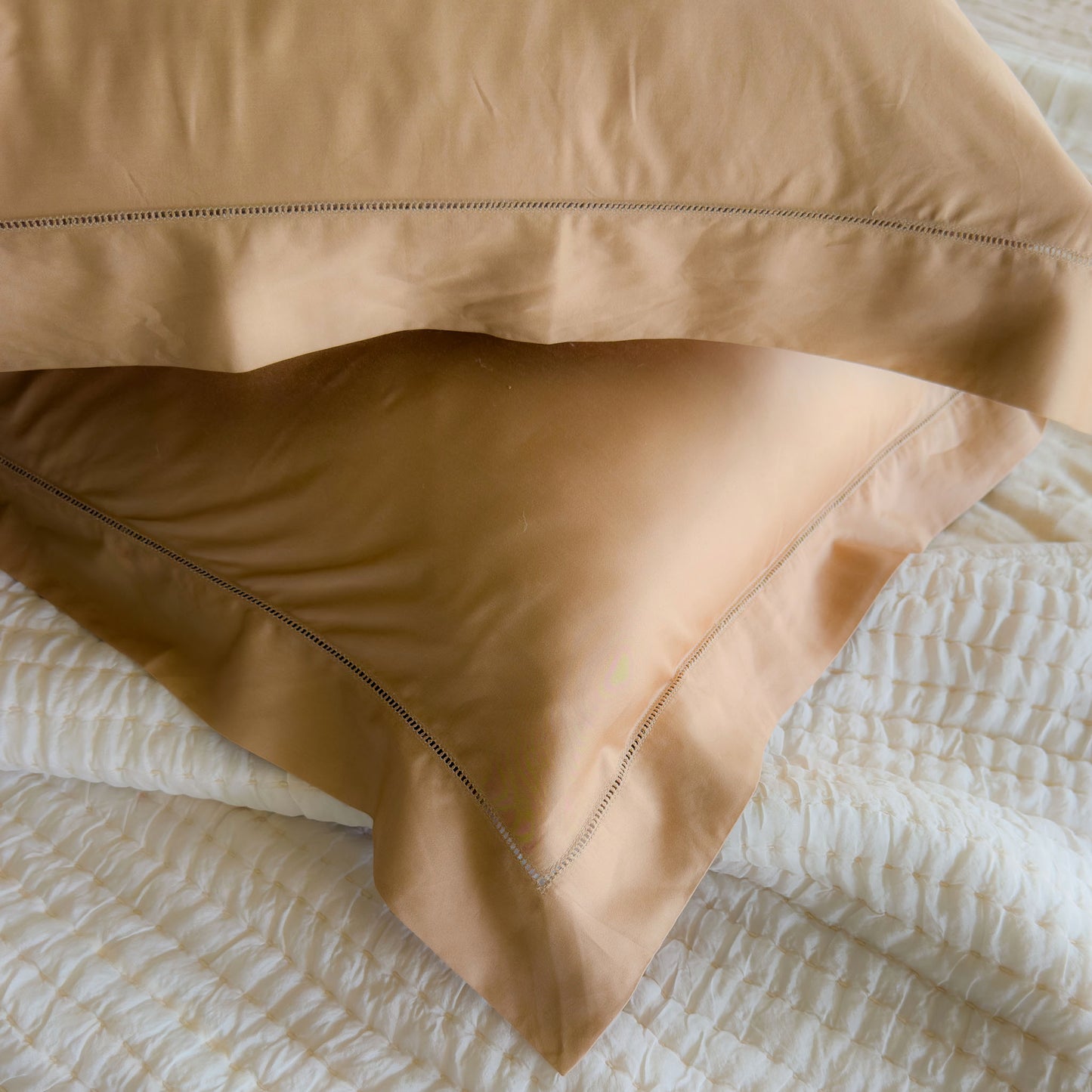 Belle Hemstitched Bronze 600TC Cotton Sateen Pillowcases