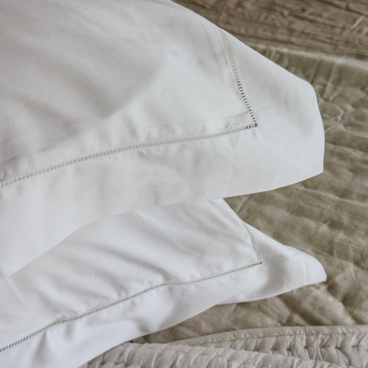 Belle Hemstitched Pearl 600TC Cotton Sateen Pillowcases