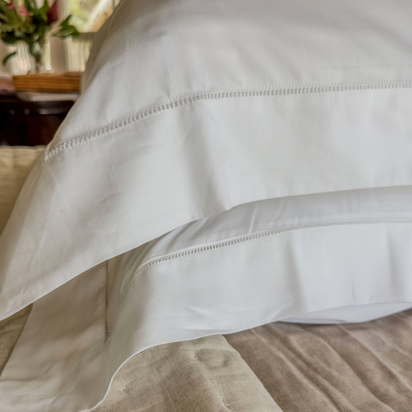 Belle Hemstitched Pearl 600TC Cotton Sateen Pillowcases