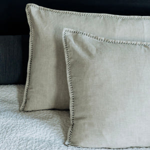 Long Linen Hand Stitched Lumbar Cushion - Khaki