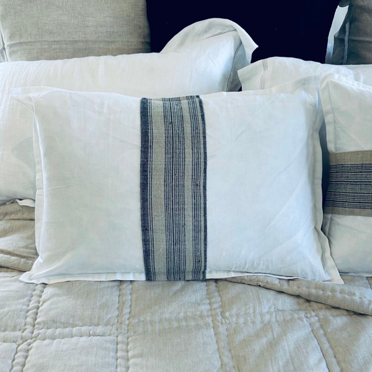 Stripe Hemp Panel Linen Lumbar Cushions