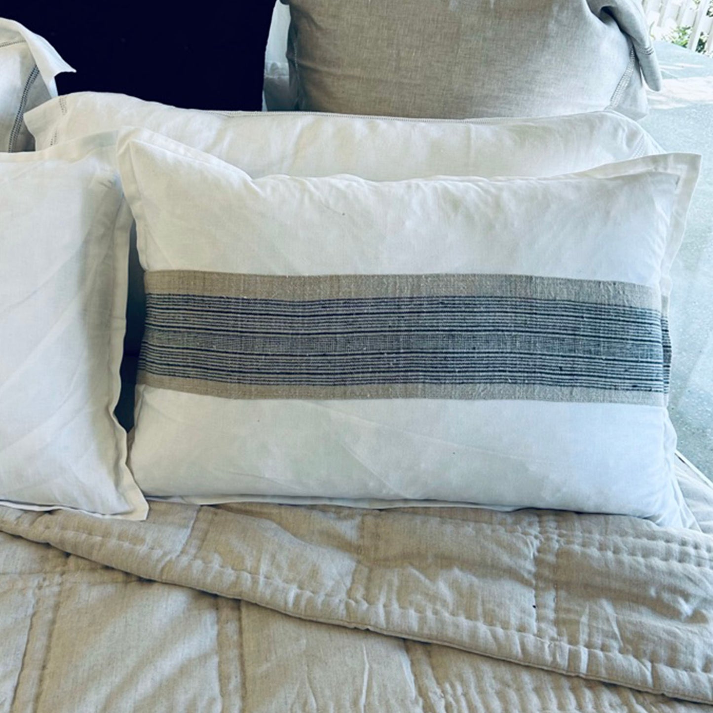 Stripe Hemp Panel Linen Lumbar Cushions