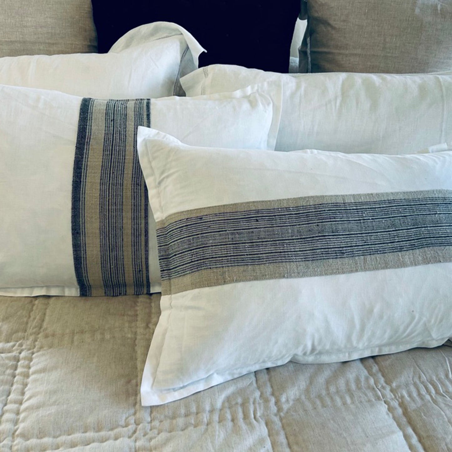 Stripe Hemp Panel Linen Lumbar Cushions