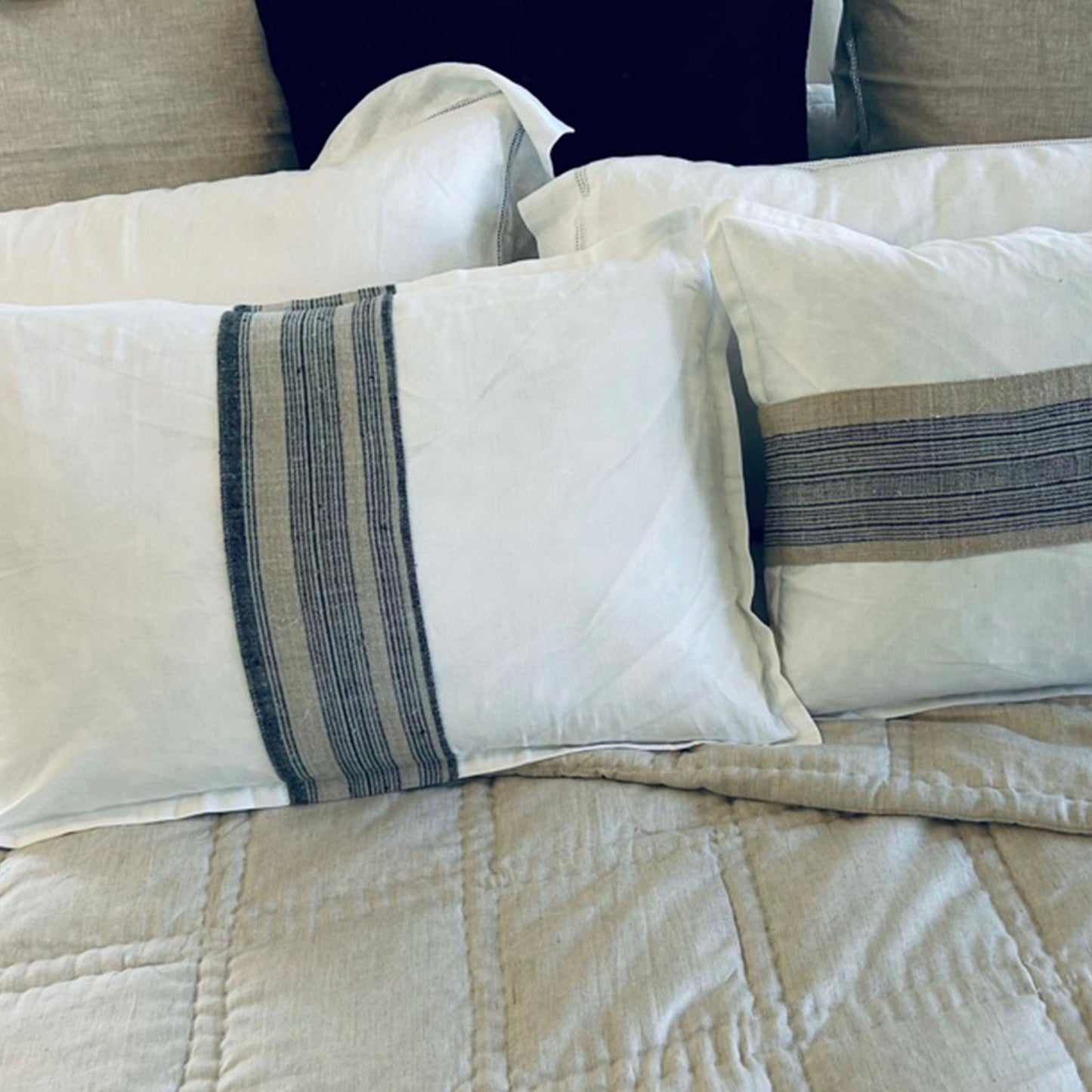 Stripe Hemp Panel Linen Lumbar Cushions