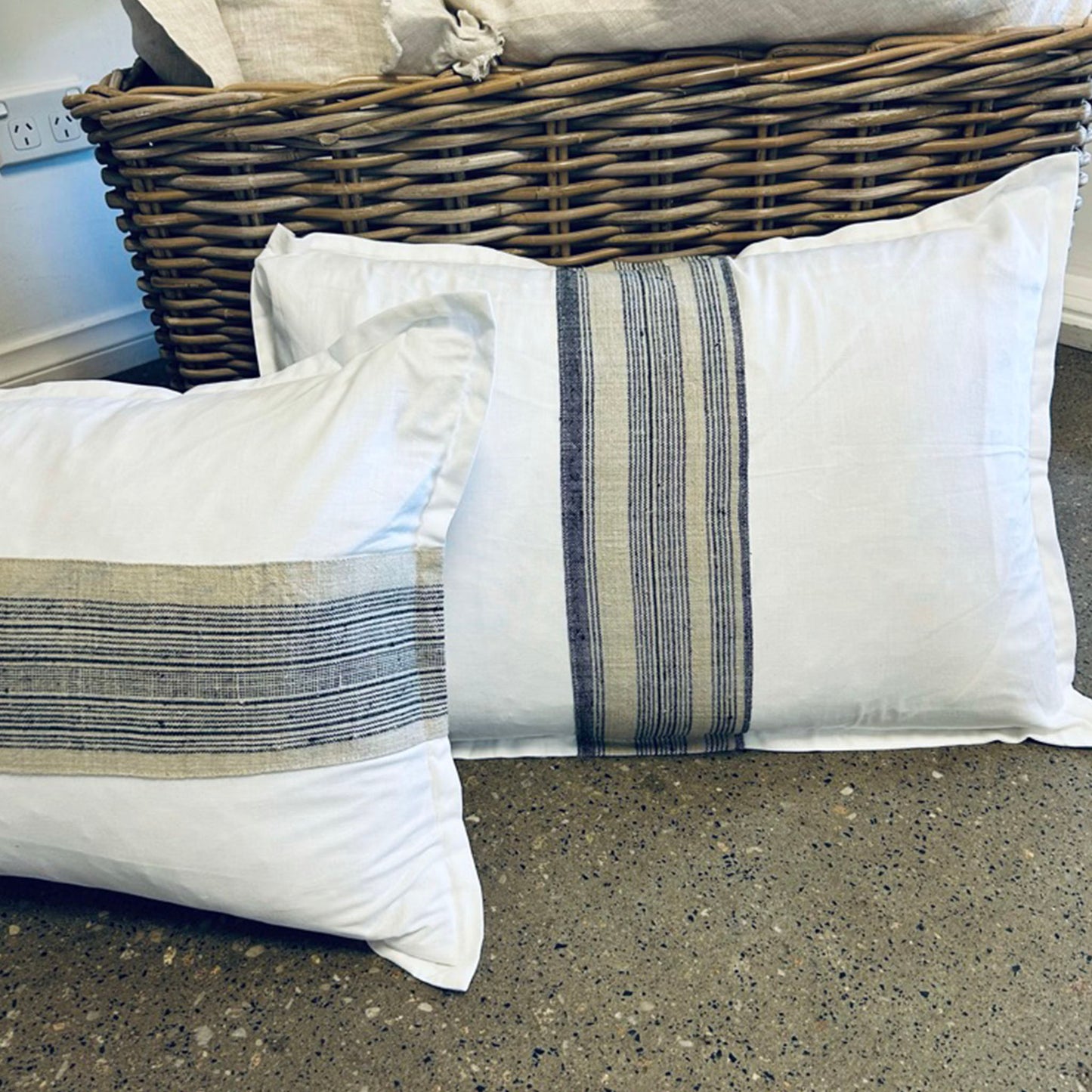 Stripe Hemp Panel Linen Lumbar Cushions