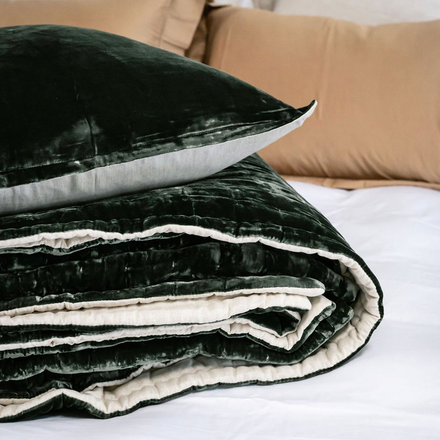 Seaweed Green Silk Velvet Cushion