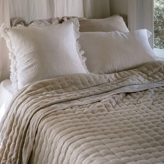 Bask Hemstitched Natural Linen Quilt