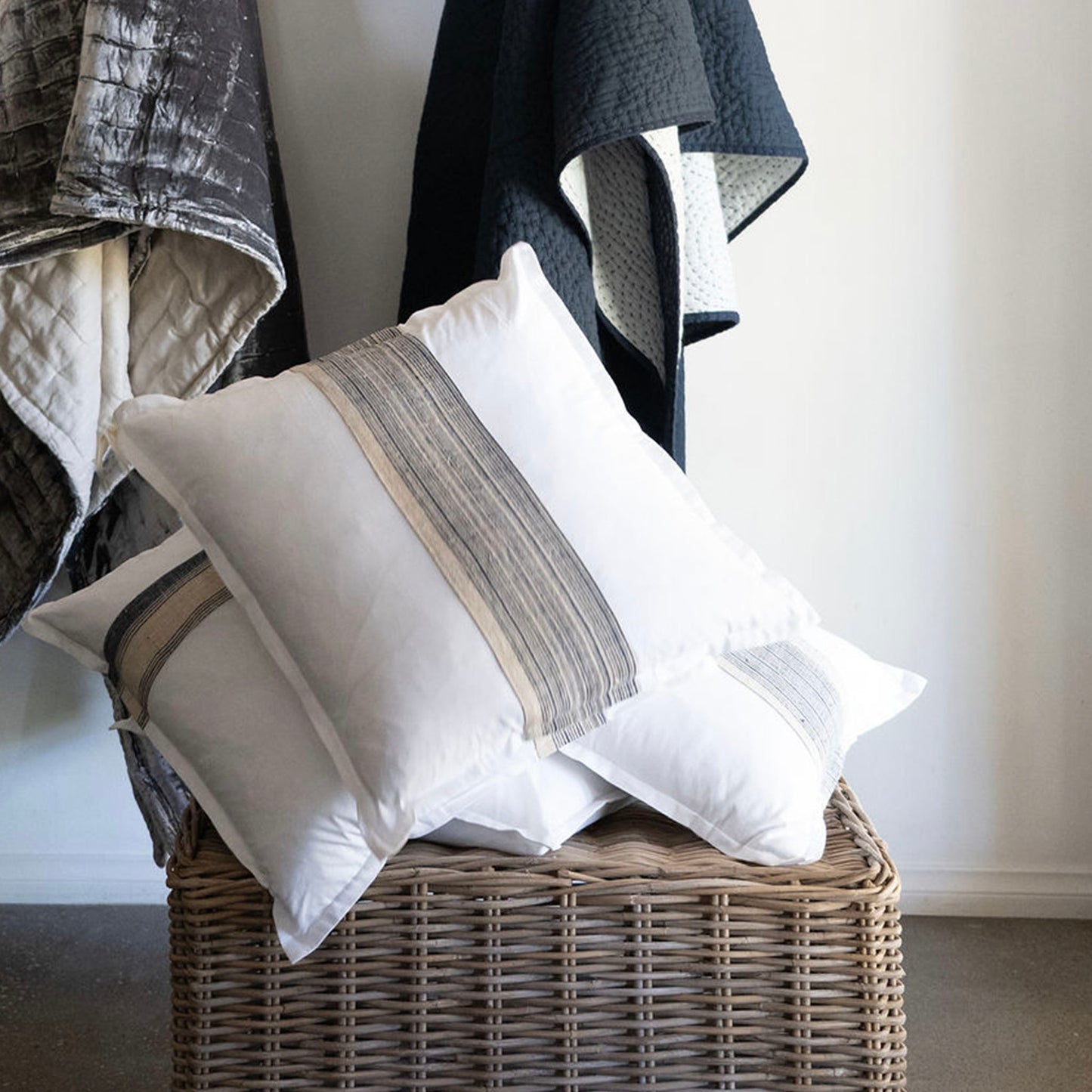 Stripe Hemp Panel White Linen Cushions