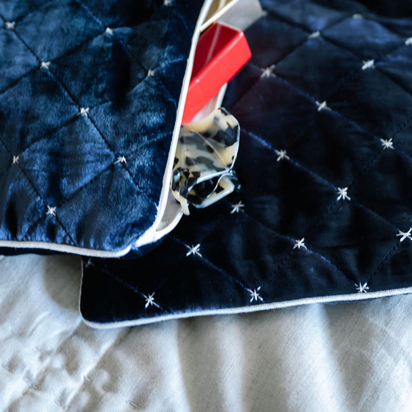 Oxford Blue Silk Velvet Pouches