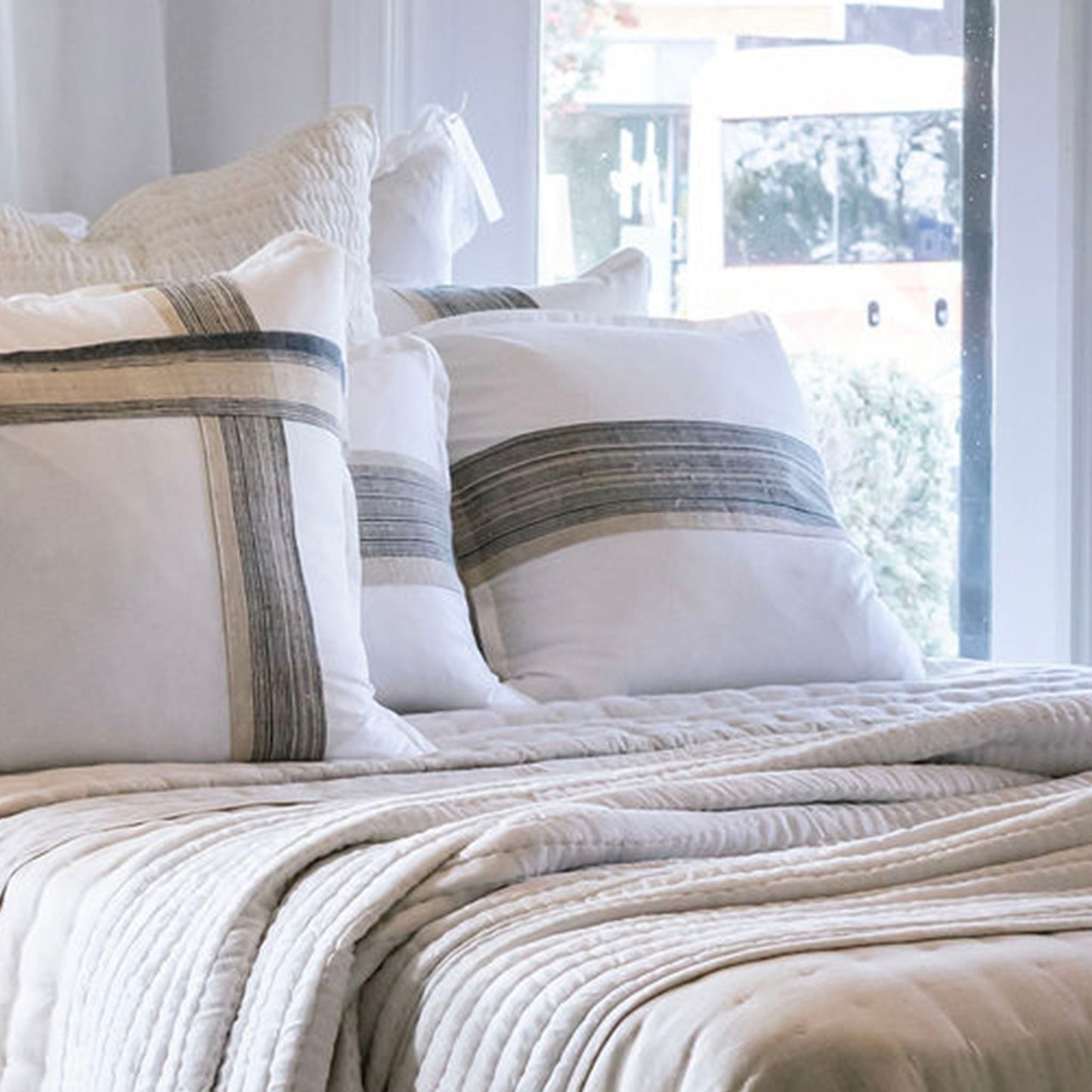 Stripe Hemp Panel White Linen Cushions